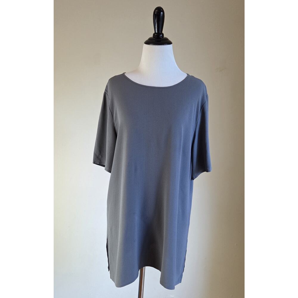 Eileen Fisher 100% Silk Dark Gray Short Sleeve‎ Shirt Size M